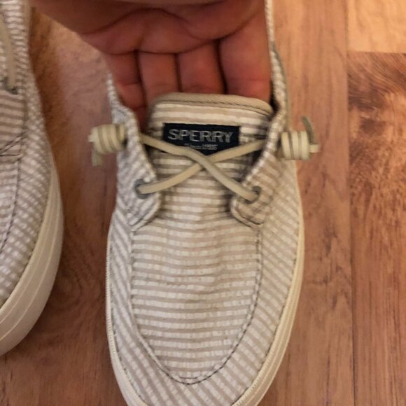 Sperry Crest Vibe Seersucker Boat Shoes Gray/White Women's Size 8.5 - Picture 6 of 6